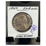 1942 Jefferson Nickel in Choice Brilliant Uncircul