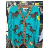 Storybook Knits Turquoise Sweater with Horse Motif