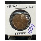 1921-S Lincoln Wheat Cent in Fine Condition