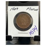 1907 Indian Head One Cent Coin in Flip