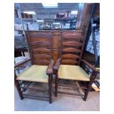 Two Ladder-Back Chairs with Cushioned Seats