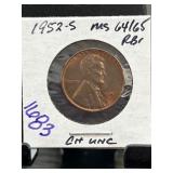 1952-S Lincoln Wheat Cent MS64/65 RB