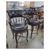 Tufted Leather Barstools with Wooden Frames