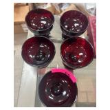 Five Cape Cod Red Glass Pedestal Bowls