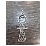 Sterling Silver Ankh Pendant with Filigree Design