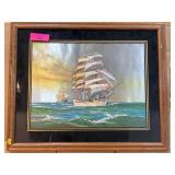 Framed Maritime Ship Metallic Foil Art