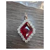 Sterling Silver Pendant with Red Stone