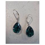Sterling Silver Drop Earrings With Green Stones