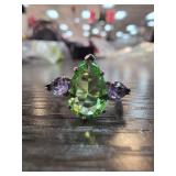 Sterling Silver Ring with Green and Purple Stones