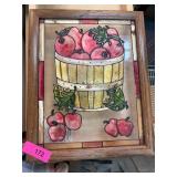 Framed Stained Glass Art of Apples in a Basket