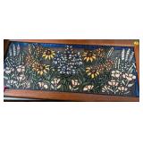 Floral Stained Glass Panel in Wooden Frame