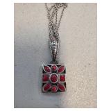 Sterling Silver Pendant with Red Stones and Chain