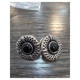 Sterling Silver Earrings with Black Stone Accents