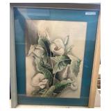 Framed Floral Watercolor Painting Signed Janie