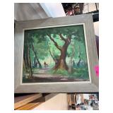 Framed Oil Painting with Forest Scene