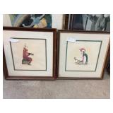 Framed Clown and Jester Watercolor Paintings