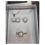 Faux Pearl Jewelry Set with Necklace, Earrings, an