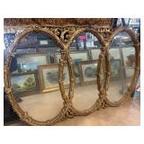 Triple Oval Gold-Tone Wall Mirror Frame