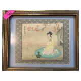 Framed Japanese Silk Fabric Painting