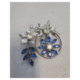 Silver-Tone Floral Brooch With Blue Stones