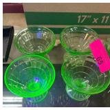 Four Green Glass Dessert Dishes
