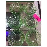 Six Vaseline Uranium Glass Dessert Bowls