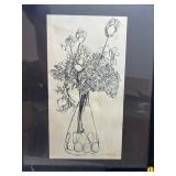 Framed Floral Sketch in Black Ink