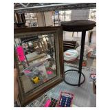 Framed Mirror and Wooden Pedestal Stand