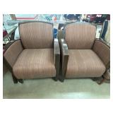 Wooden Armchairs with Striped Upholstery