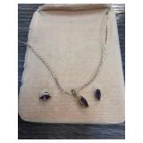 Citation Necklace and Earring Set with Purple Ston