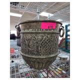 Ornate Metal Planter with Embossed Design
