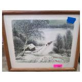 Framed Winter Landscape Artwork Signed