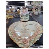 Heart Plaque and Angel Music Box Figurine Set