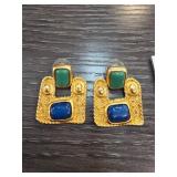 Essex Gold-Tone Earrings with Green and Blue Stone