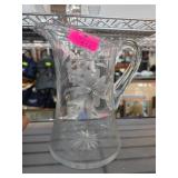 Clear Glass Pitcher With Etched Floral Design