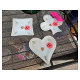 Three Decorative White Glass Dishes