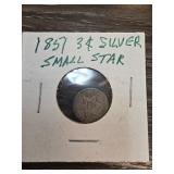 1857 3ï¿½ Silver Coin With Small Star Design