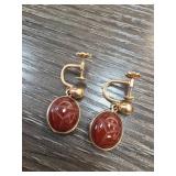 10k Gold Screw-Back Earrings with Red Stones