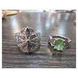 Sterling Silver Filigree and Green Gemstone Rings
