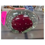 Lefton Art Glass Paperweight w Red Accent