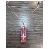 Sterling Silver Necklace with Pink Pendant