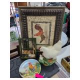 Farmhouse Decor Lot with Hen, Rooster Plate, and W