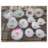 White Milk Glass Dinnerware with Fruit Design