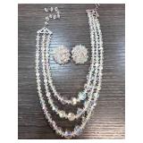 Aurora Borealis Style Necklace and Clip Earrings