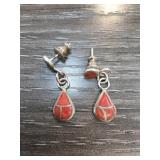 Sterling Silver and Red Stone Earrings