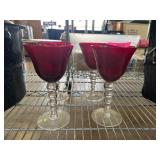 Four Red Glass Goblets with Clear Stems