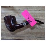 Carved Wooden Smoking Pipe with Silver-Tone Band