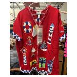 Quacker Factory Red Knit Top with Nautical Designs