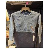 Blue Cropped Long Sleeve Top