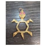 Gold-Tone Turtle Pendant with Pink Accents